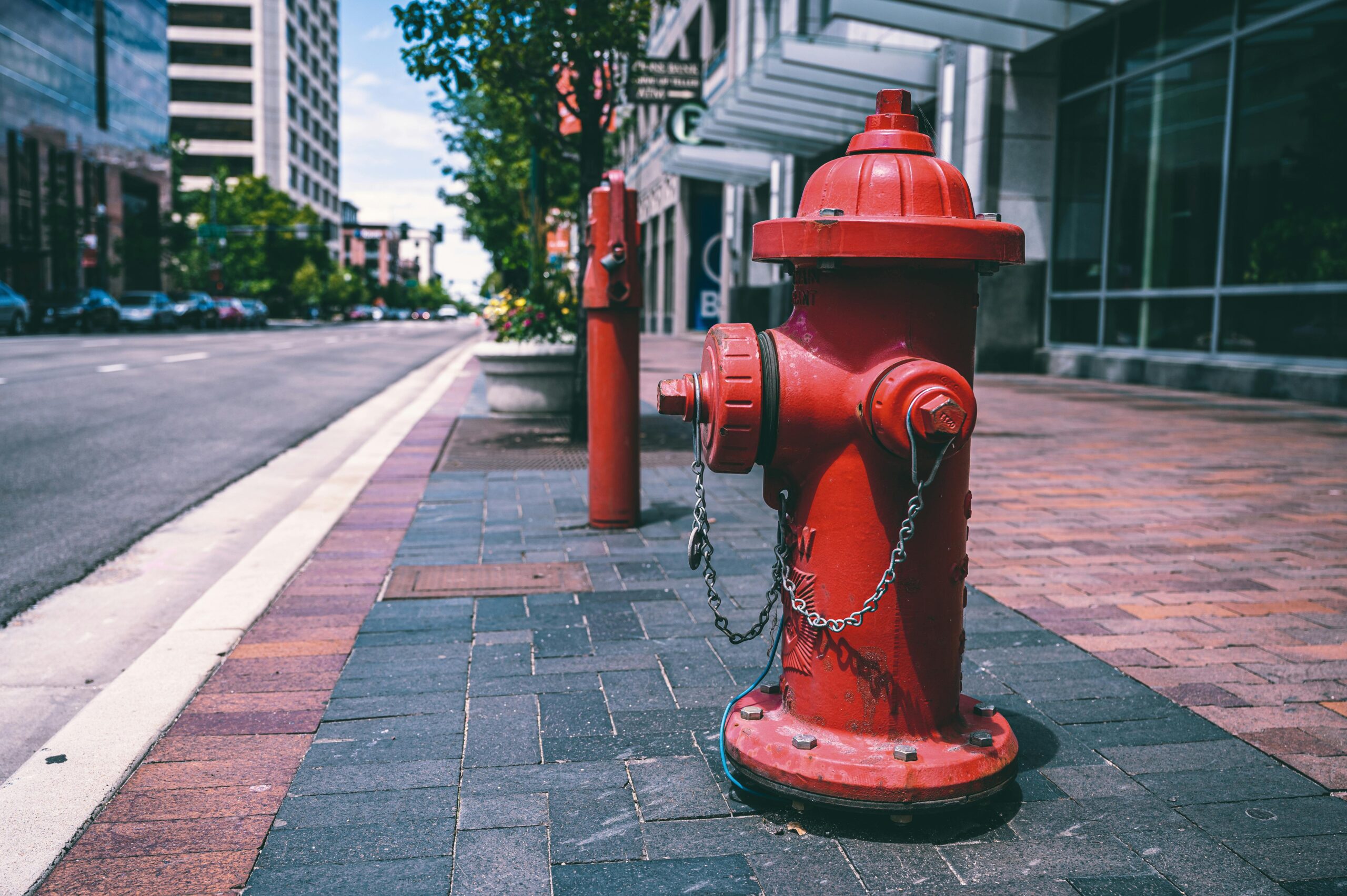Red fire hydrant with chains